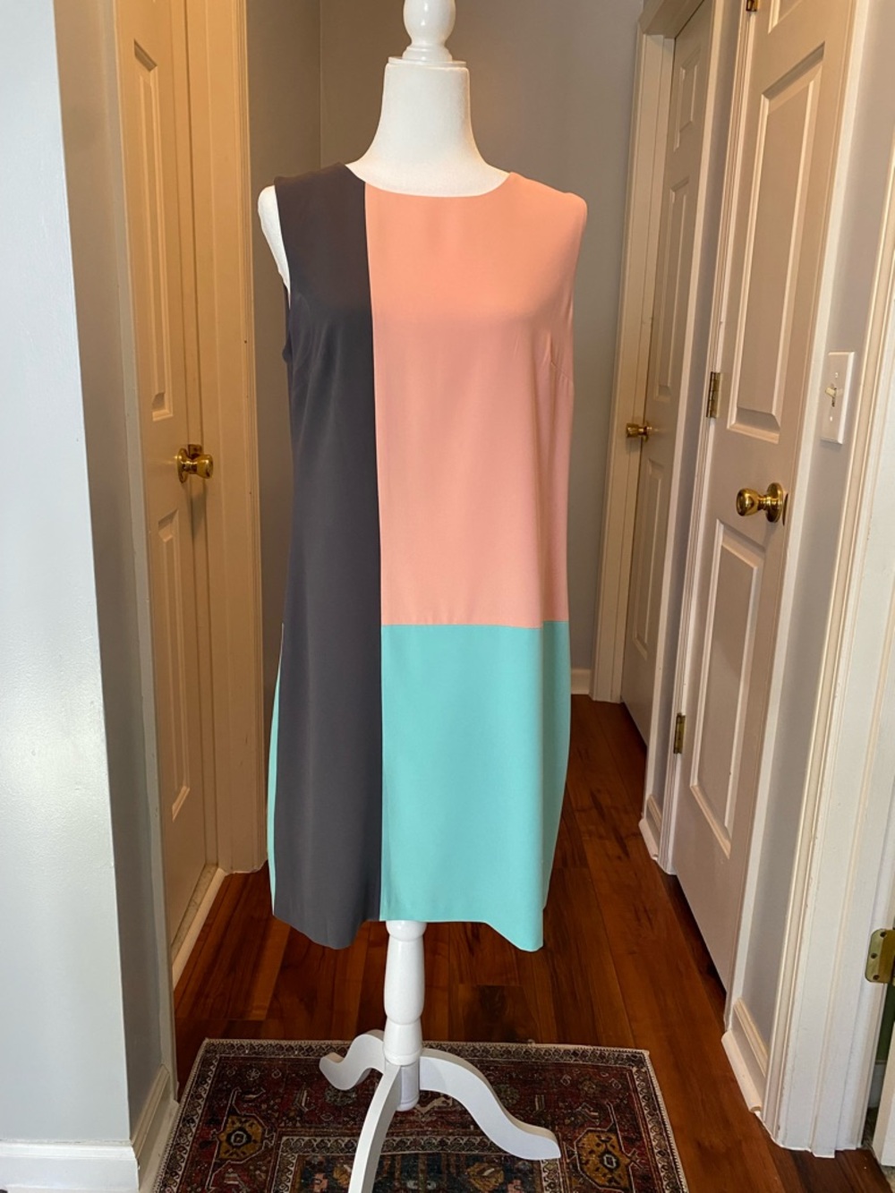 Nine West Peach, Mint & Charcoal Colorblock Sleeveless Shift Dress